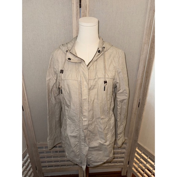 Eddie Bauer Womens Beige Hooded Lightweight Utility Jacket Coat Size M - Picture 1 of 8